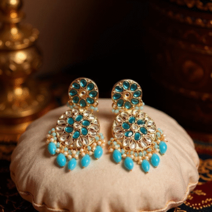 Royal Turquoise Kundan Chandbali Earrings