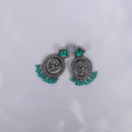 Sinh-Mukh Oxidized Drop Earrings