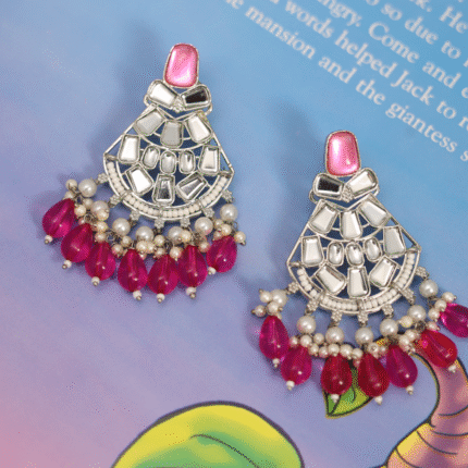 Grand Polki Kundan Jhoomar Earrings in Gold Tone with Bead & Pearl Drops