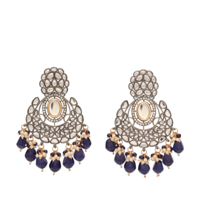 Long Tiered Geometric Jhumka Earrings in Antique Oxidized Finish with Enamel